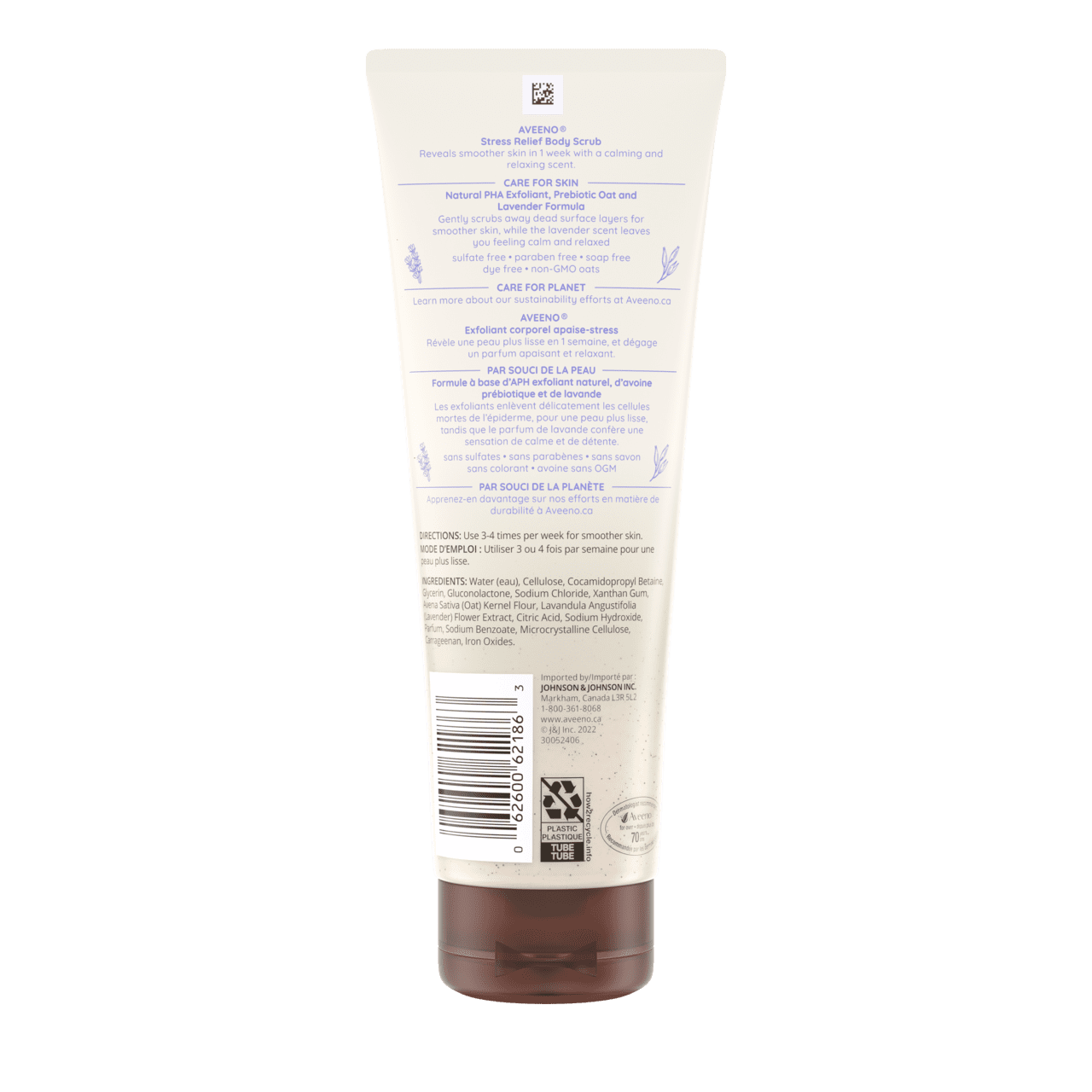 Back Shot of Tube of Aveeno® Stress Relief Body Scrub in 227g