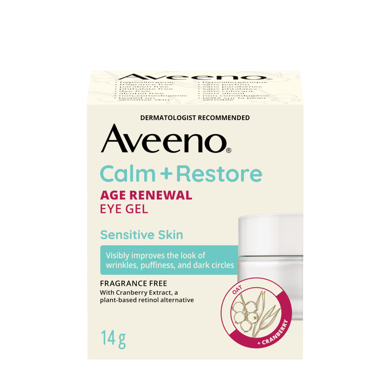 Front shot of AVEENO® Calm + Restore Age Renewal Eye Gel, 14 g