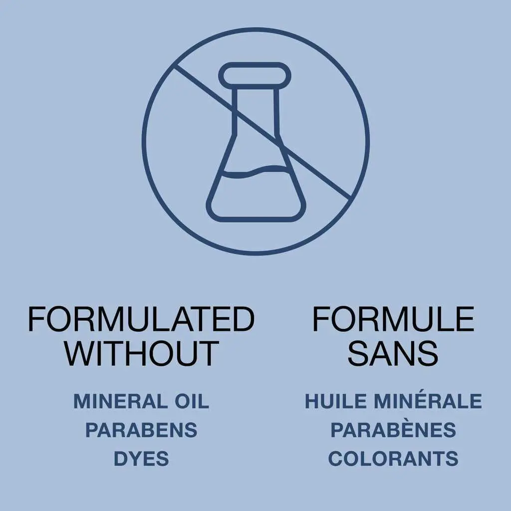 Texte disant «Formule sans huile minérale, parabènes, colorants»
