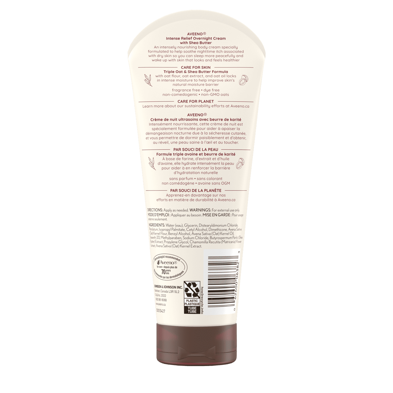 Panneau arrière du tube de la crème de nuit Ultrasoins AVEENO®