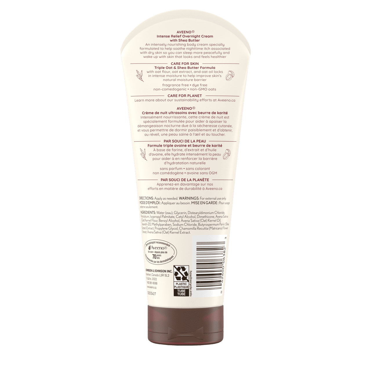 Panneau arrière du tube de la crème de nuit Ultrasoins AVEENO®