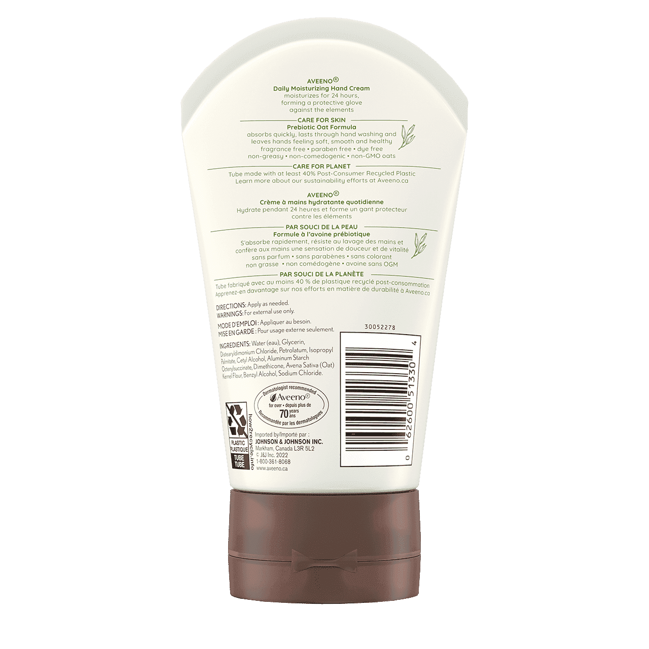 Tube de la crème à mains hydratante quotidienne Aveeno, Panneau arrière du Tube de 97 ml