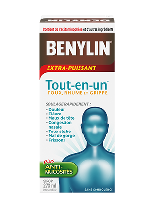 Benylin Tout-en-un Extra-puissant Rhume, grippe et toux, sirop, 270 ml
