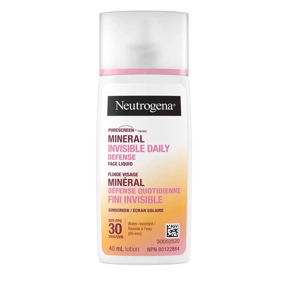 Panneau avant du tube à presser de 40 ml du fluide minéral écran solaire Visage Neutrogena® Purescreen+MC Défense quotidienne Fini invisible avec FPS 30