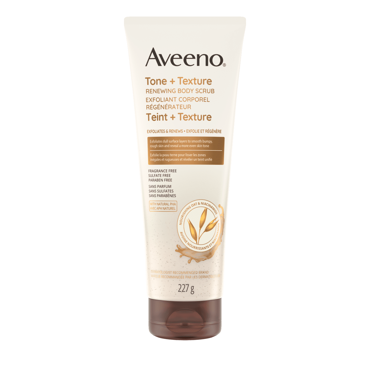 Tube de 227 g de l’exfoliant corporel régénérateur Teint + Texture Aveeno®