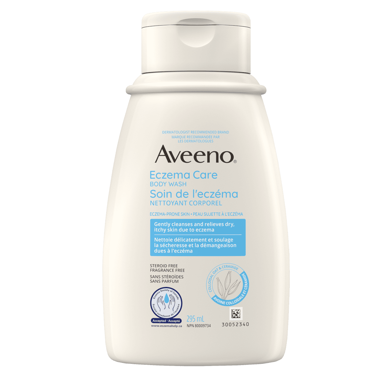 Panneau avant du flacon du nettoyant corporel AVEENO® Soin de l'eczéma