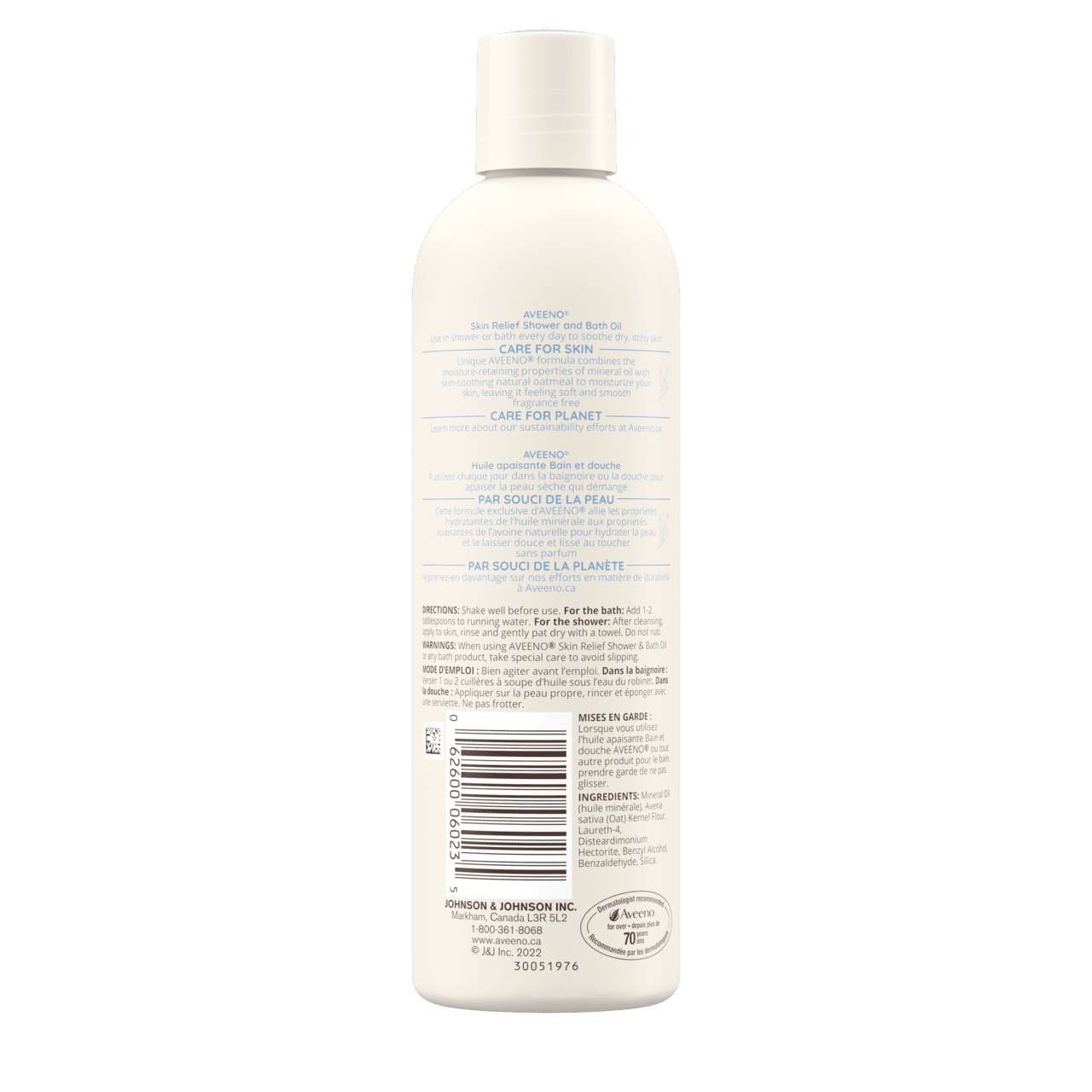 Back Shot of AVEENO® Skin Relief Shower and Bath Oil