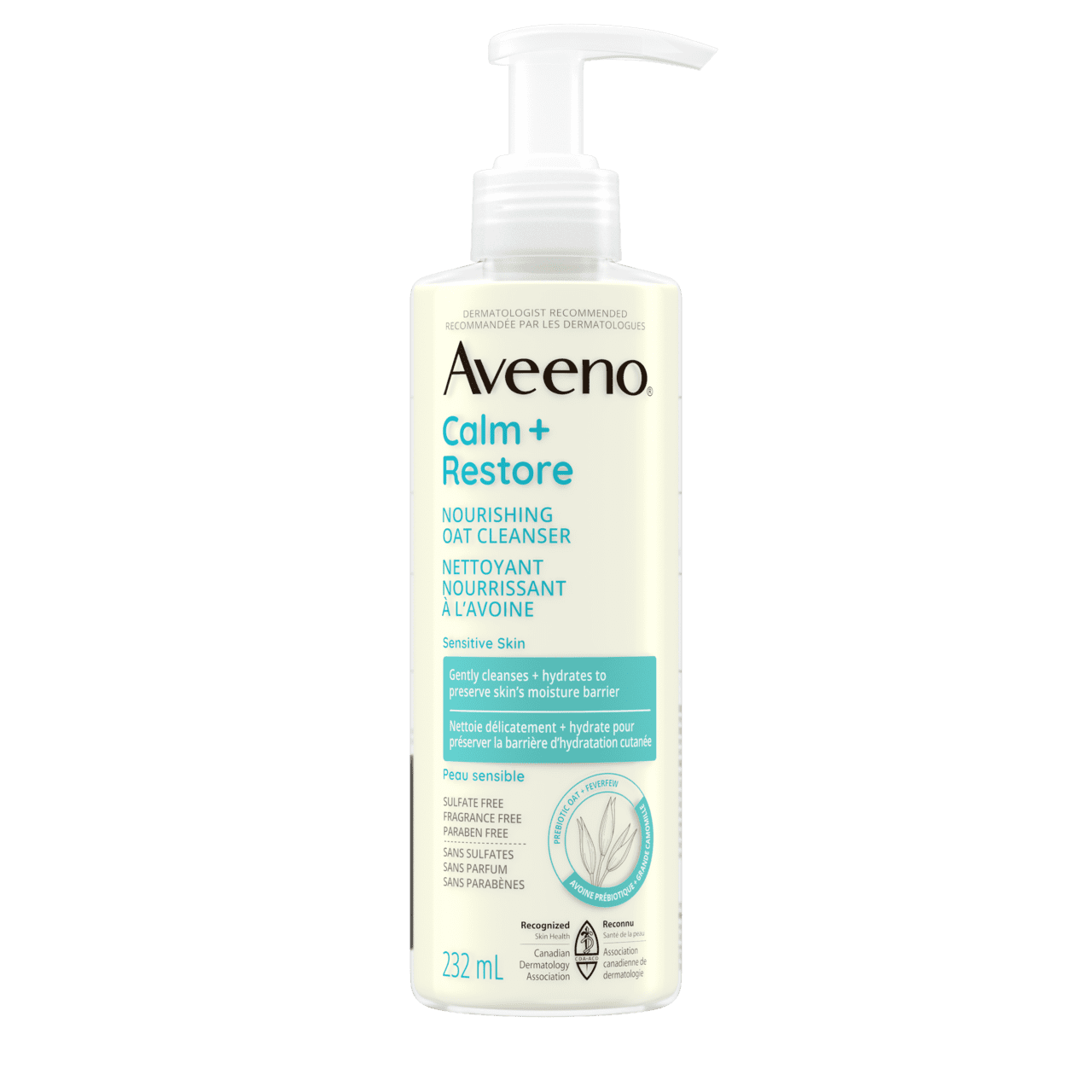 Panneau avant du flacon du nettoyant nourrissant à l'avoine AVEENO® Calm + Restore