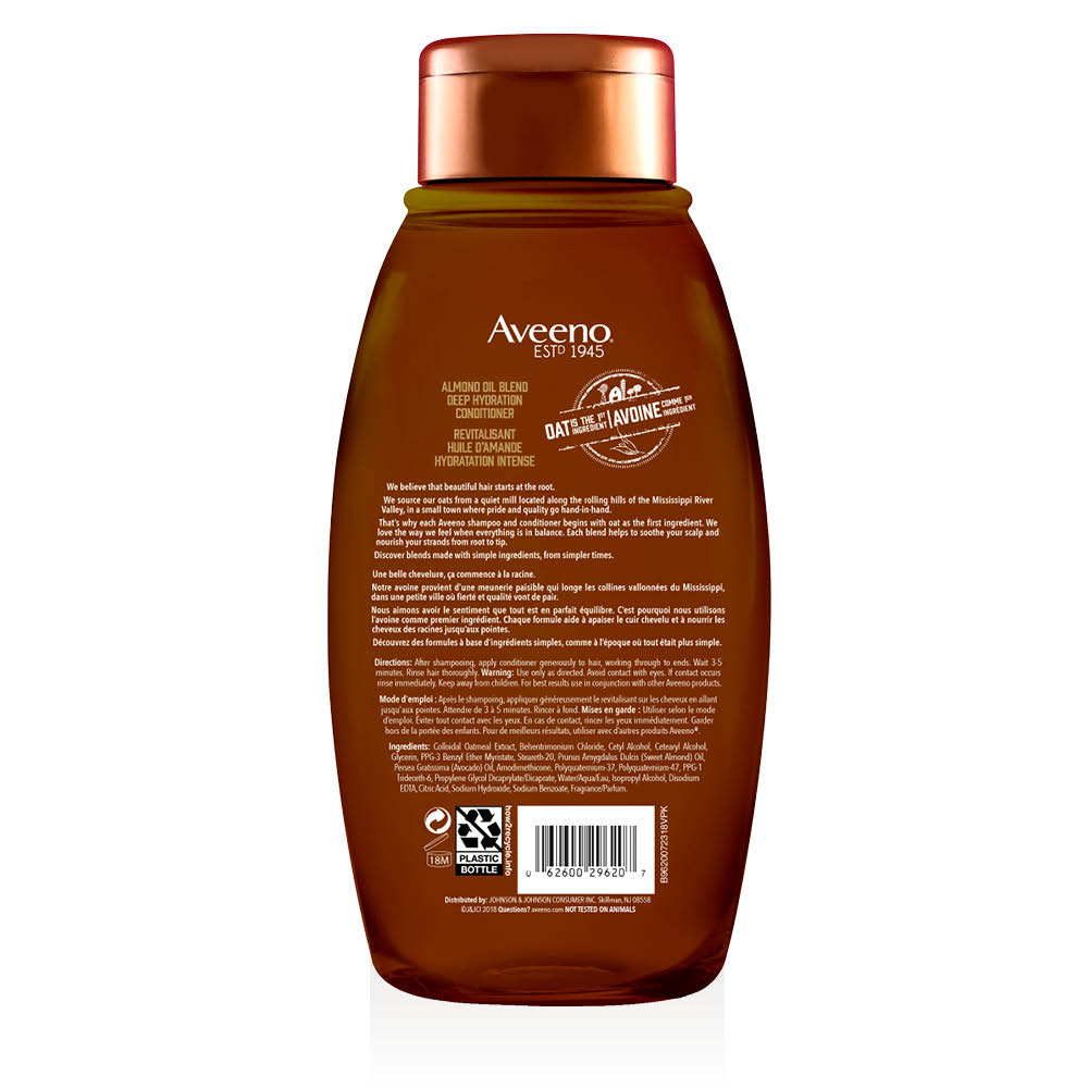 Arrière du flacon de 354 ml du revitalisant à l’huile d’amande AVEENO® Hydratation intense