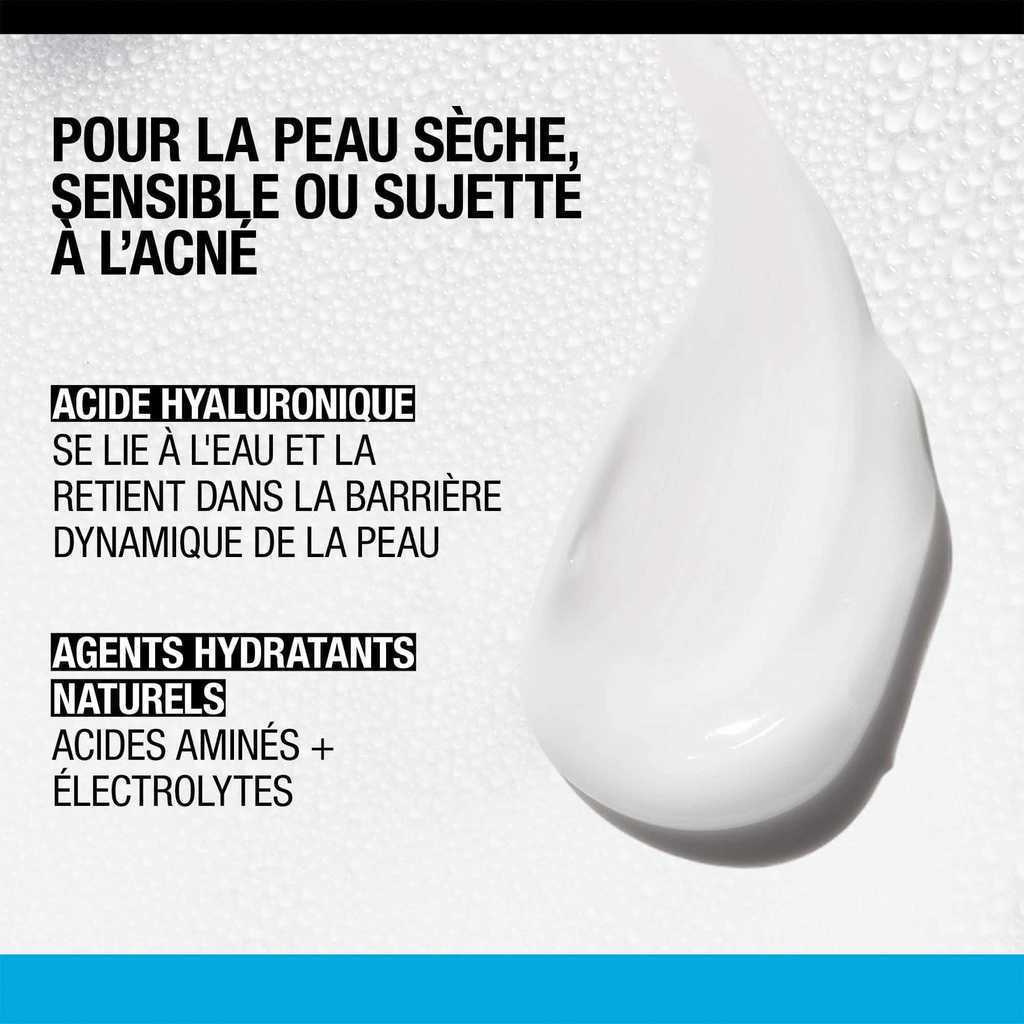 Information sur les ingrédients du gel-crème sans parfum NEUTROGENA® Hydro Boost, comme l'acide hyaluronique, et leurs bienfaits sur la peau sèche ou sujette à l'acné.