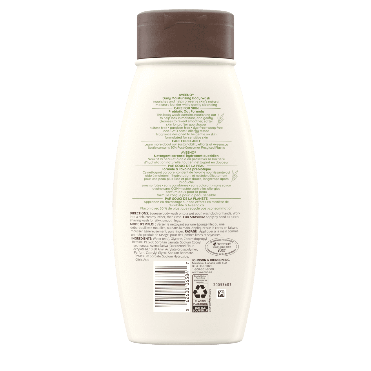 AVEENO® Daily Moisturizing Body Wash, 532ml, back label