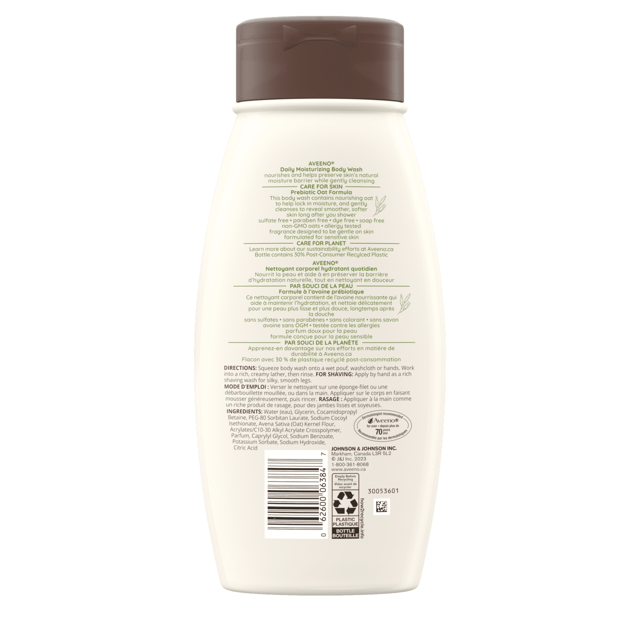 Gel nettoyant hydratant quotidien AVEENO®, panneau arrière, 532 ml