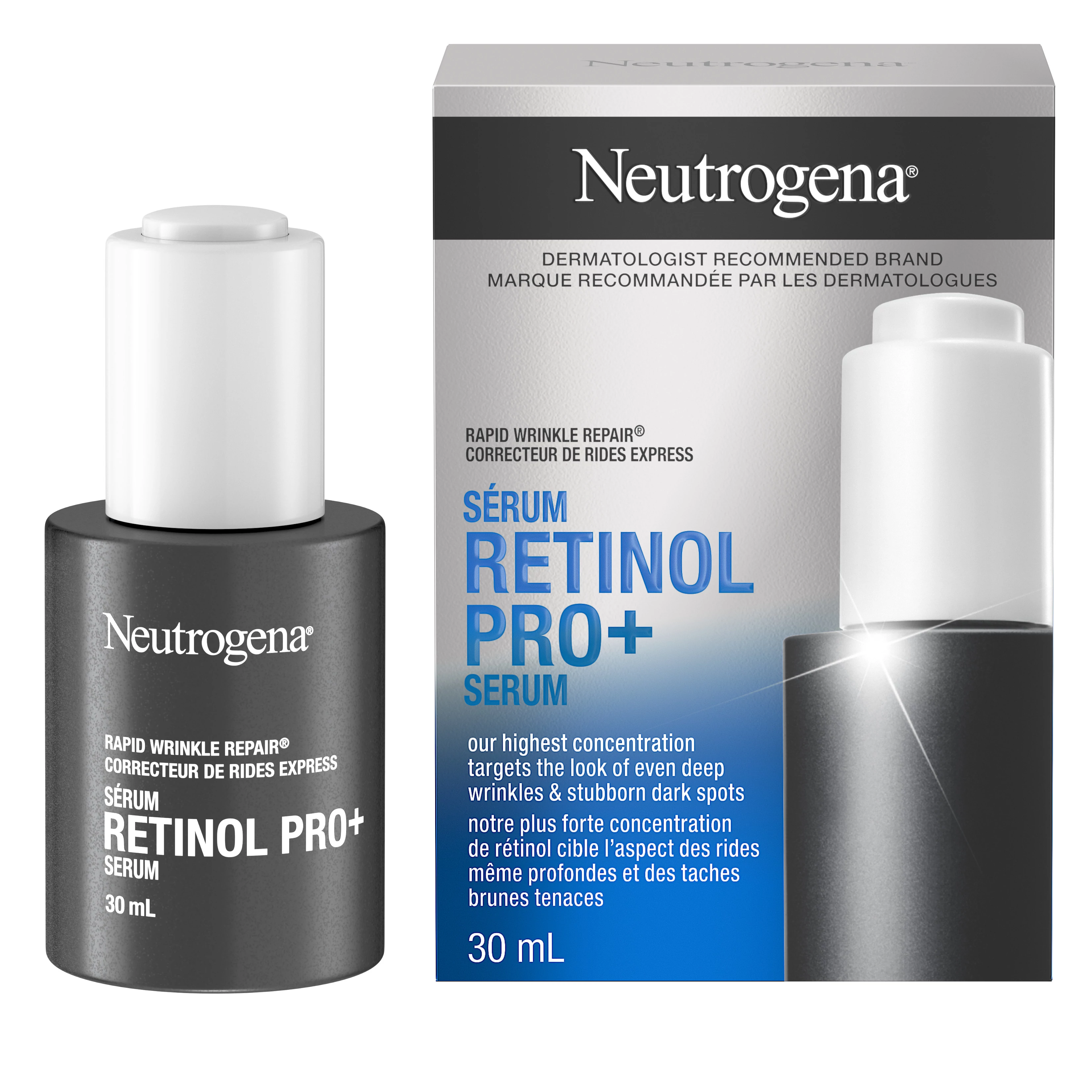 Flacon de 30 ml de sérum Retinol Pro+ Neutrogena® Correcteur de rides express 