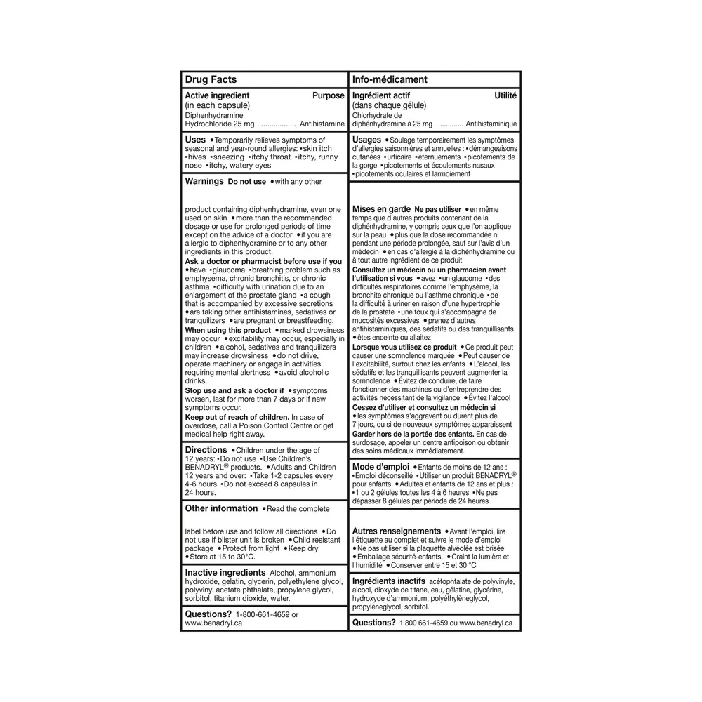 Benadryl's Allergy Medicine Liqui-Gels Drug Facts