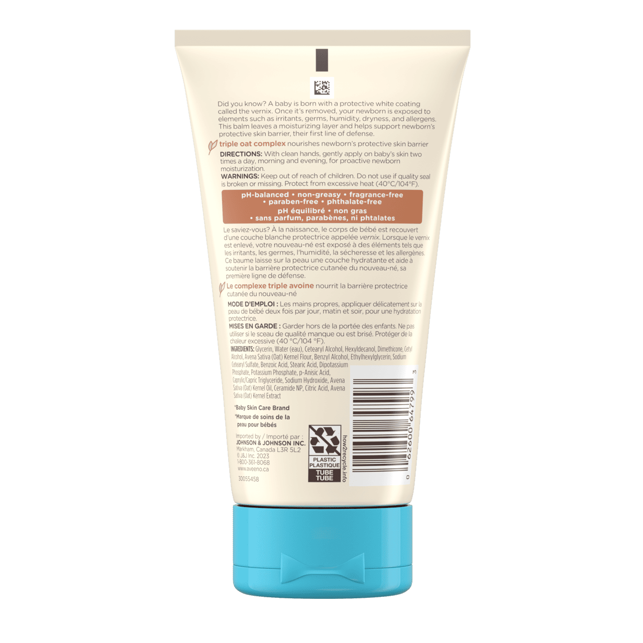 Back shot of AVEENO® Baby Daily Healthy Start Newborn Balm, Squeeze tube, 141g