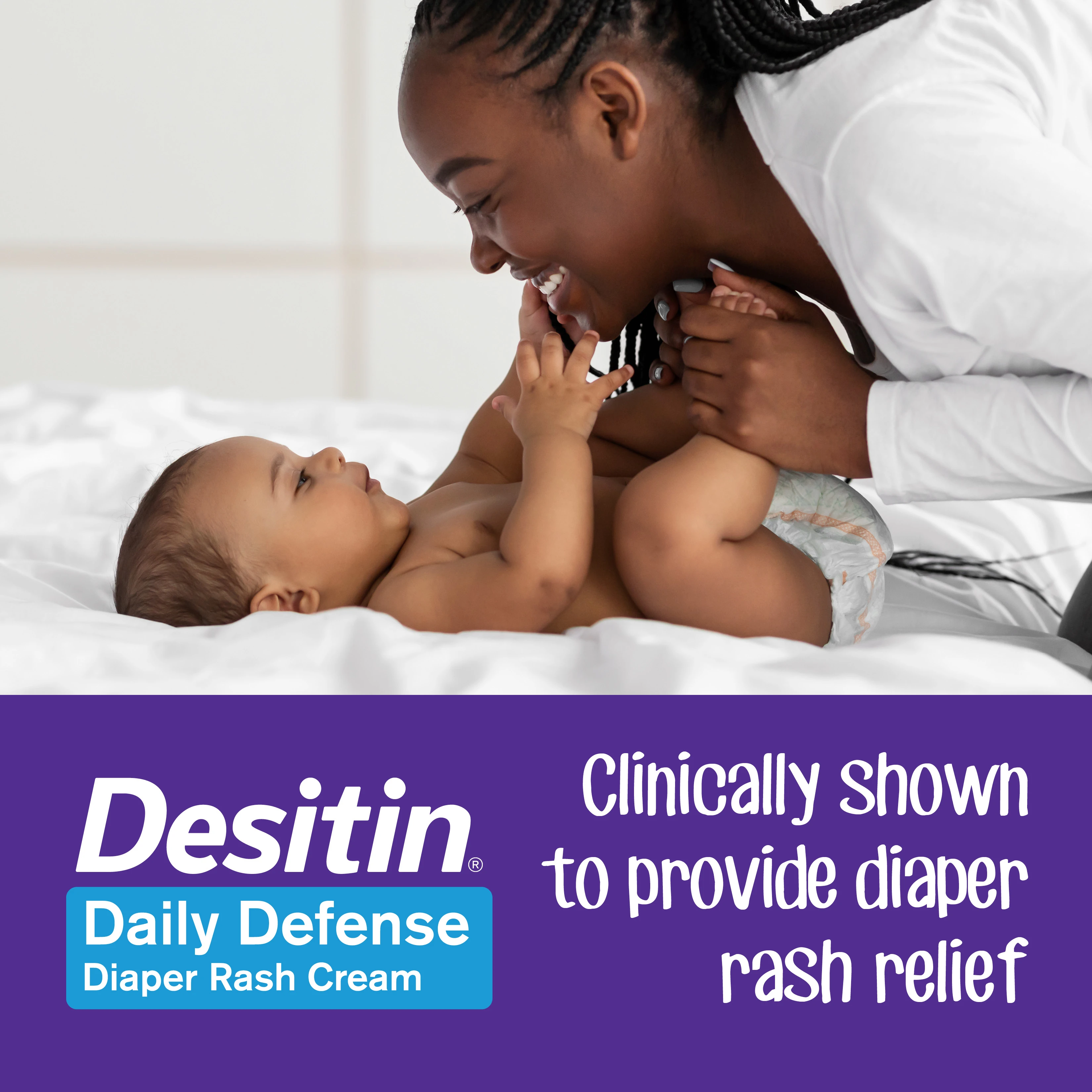 Front shot of Desitin® Daily Defense Diaper Rash Cream 113 g squeeze tube and its packaging. ​