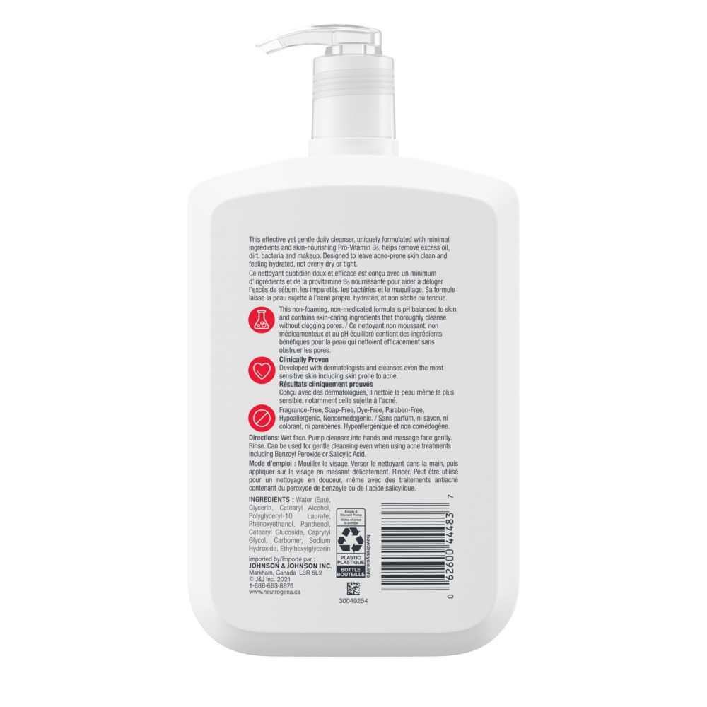 Back shot of Neutrogena Ultra Gentle Daily Cleanser with Pro-Vitamin B5, 473mL