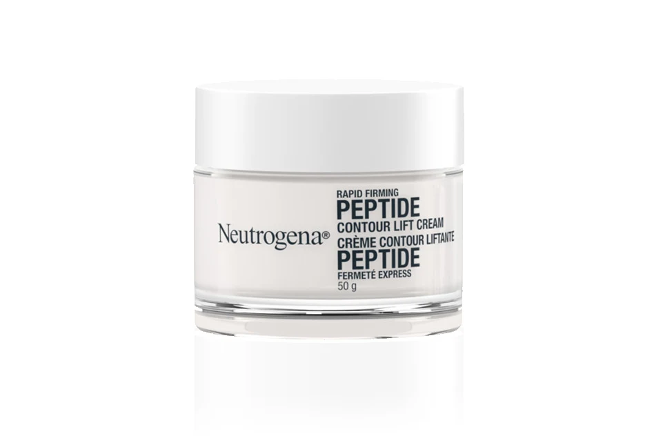 Banner including NEUTROGENA® Rapid Firming Peptide Contour Lift Cream, jar 50g