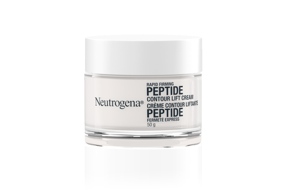 Bannière comprenant la crème contour liftante Peptide Fermeté express NEUTROGENA®, contenant de 50 g