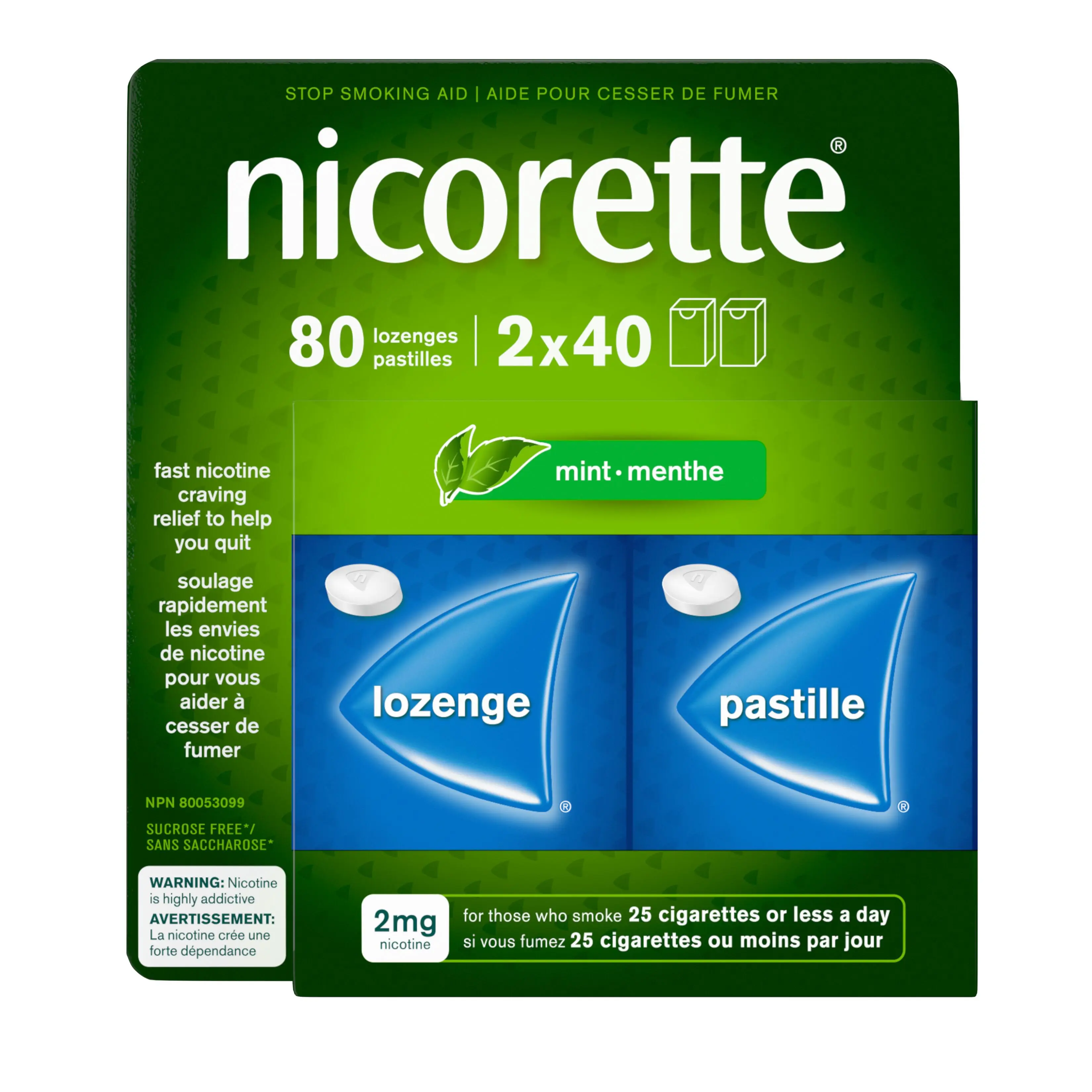 Pastille de nicotine NICORETTE®, Menthe, 2 mg, 80 unités