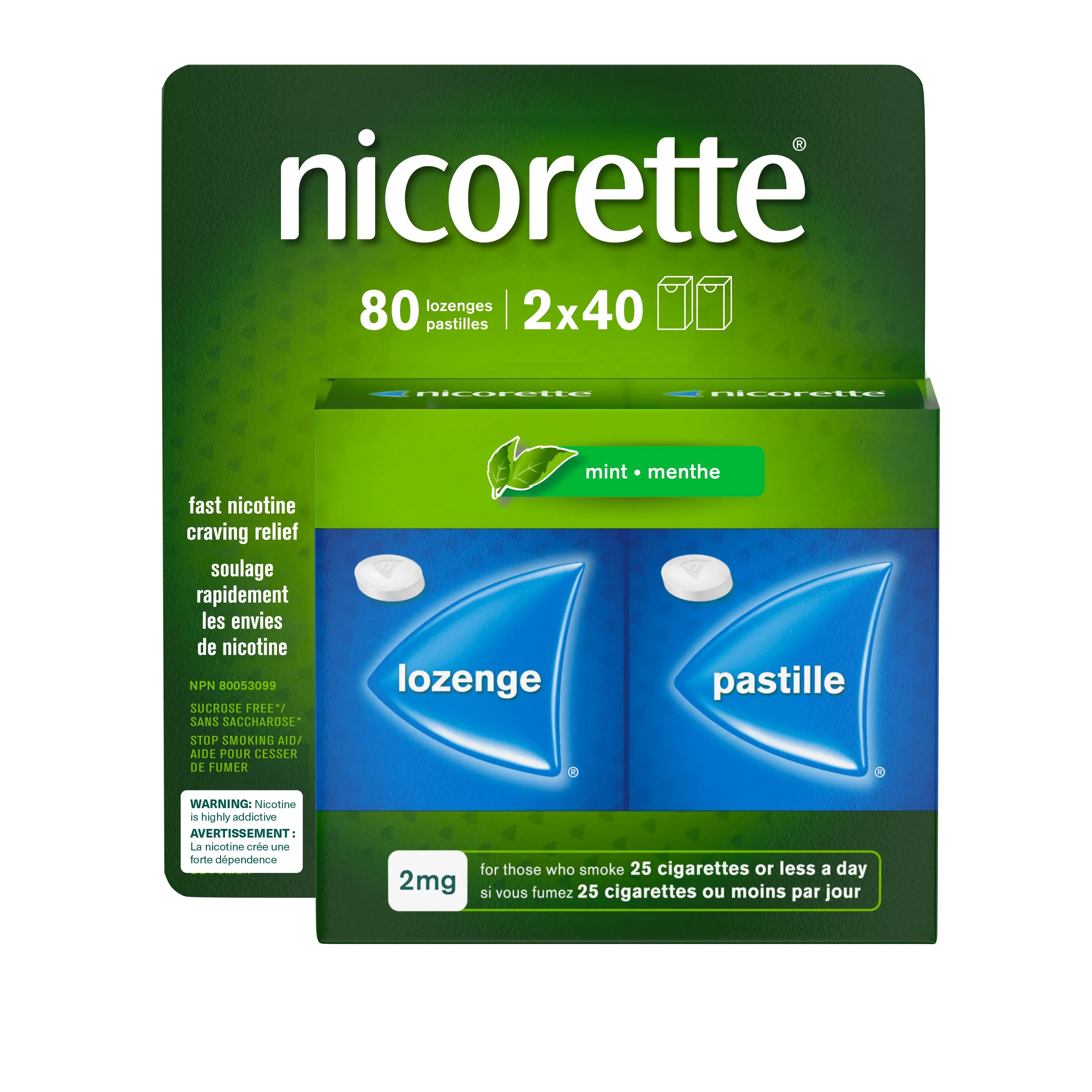 Pastille de nicotine NICORETTE®, Menthe, 2 mg, 80 unités