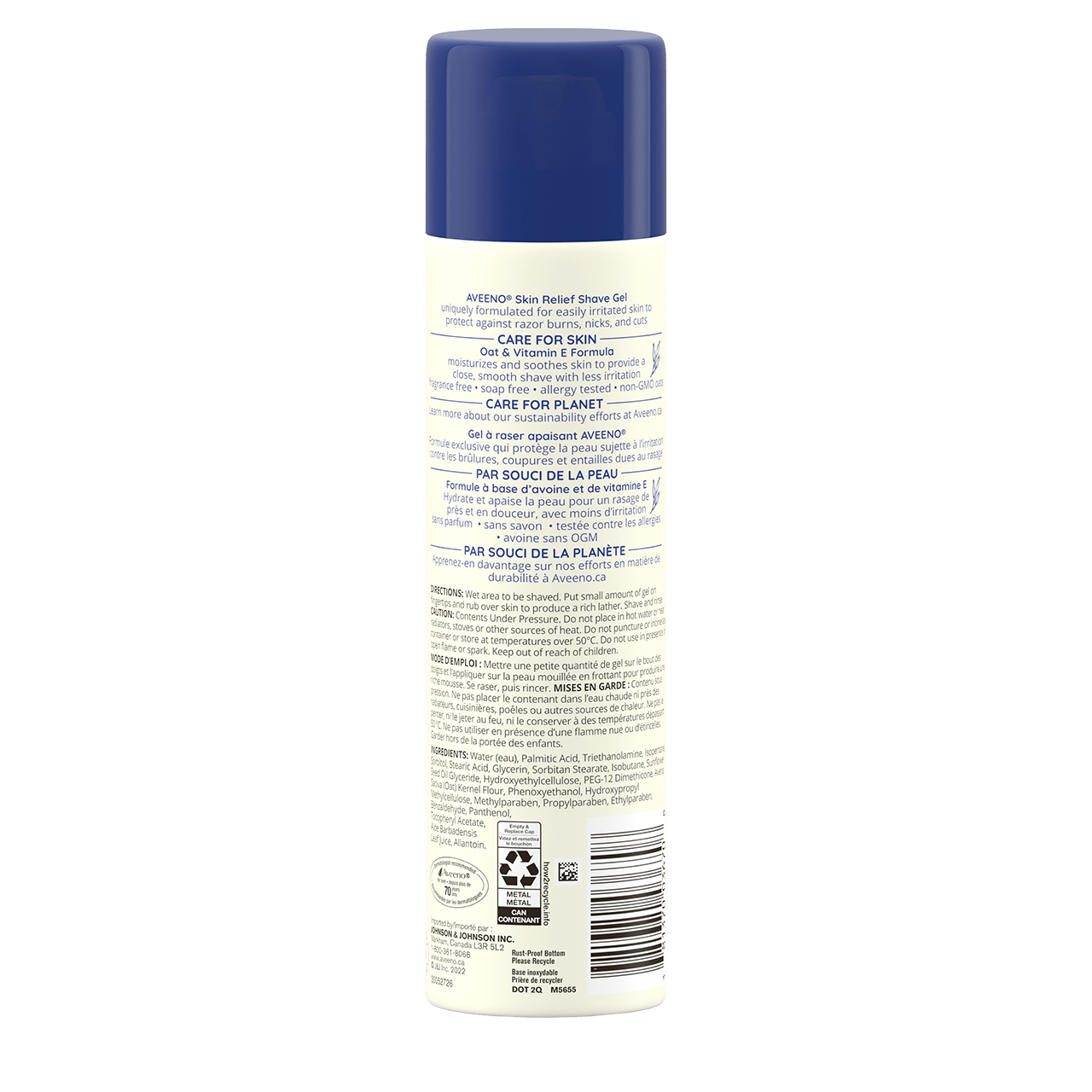 AVEENO® Skin Relief Shave Gel, 198g spray can, back label