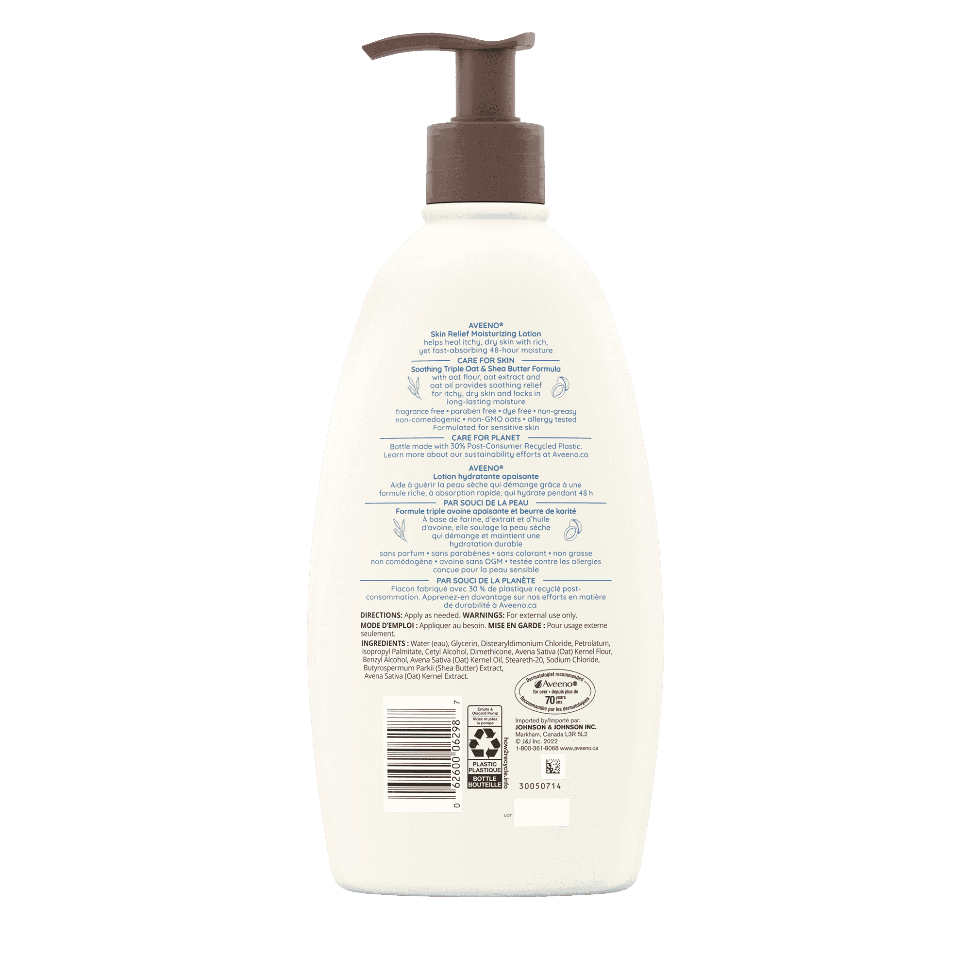 "AVEENO® Skin Relief Moisturizing Lotion, Fragrance-free, 532ml pump bottle, back label