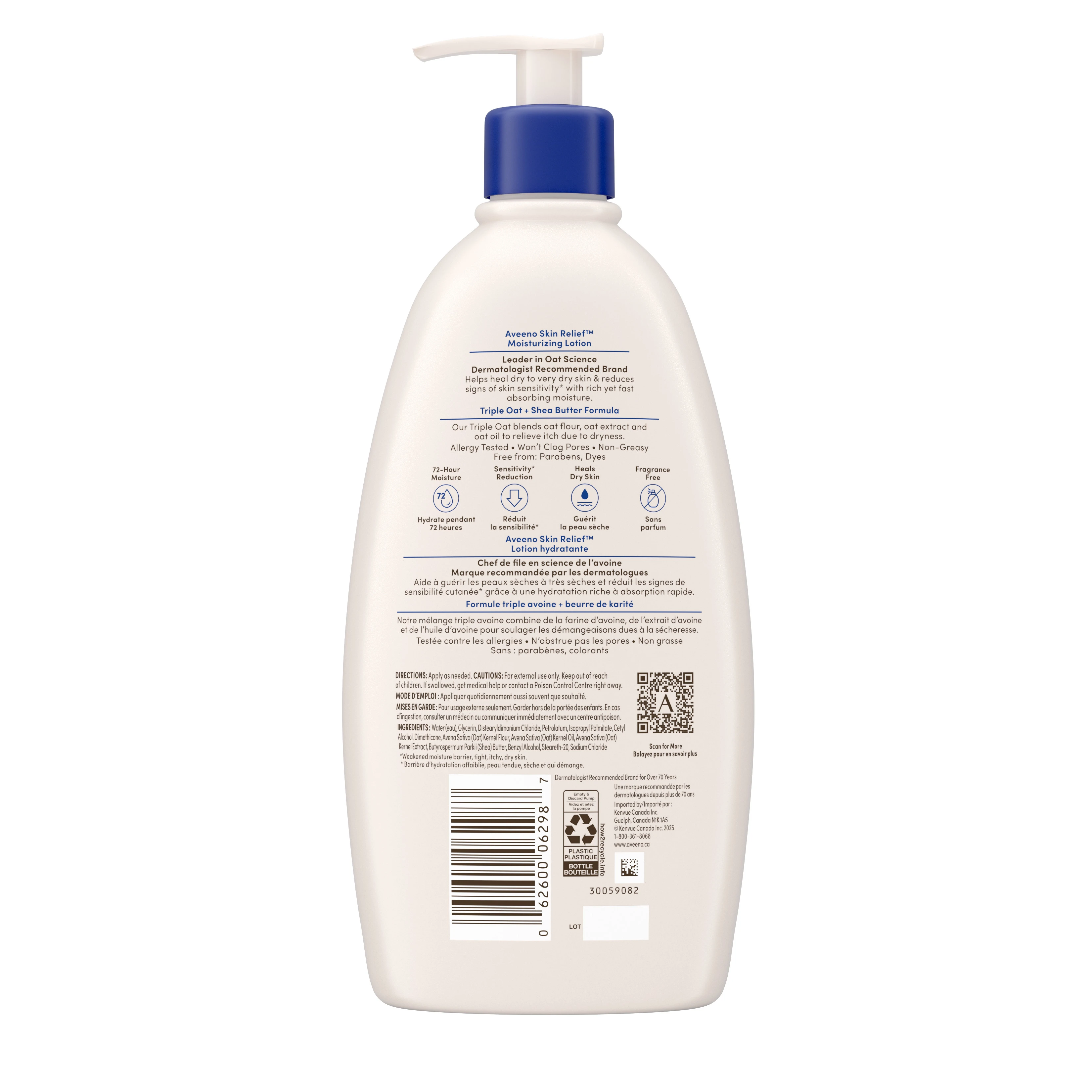 "AVEENO® Skin Relief Moisturizing Lotion, Fragrance-free, 532ml pump bottle, back label