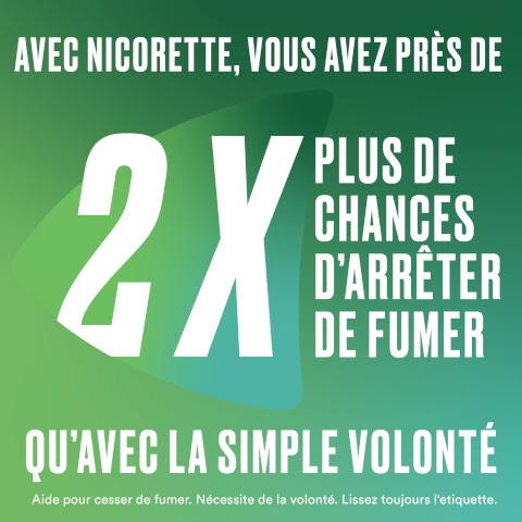 Avec NICORETTE® vous avez 2 X plus de chances d'arrêter de fumer qu'avec la simple volonté