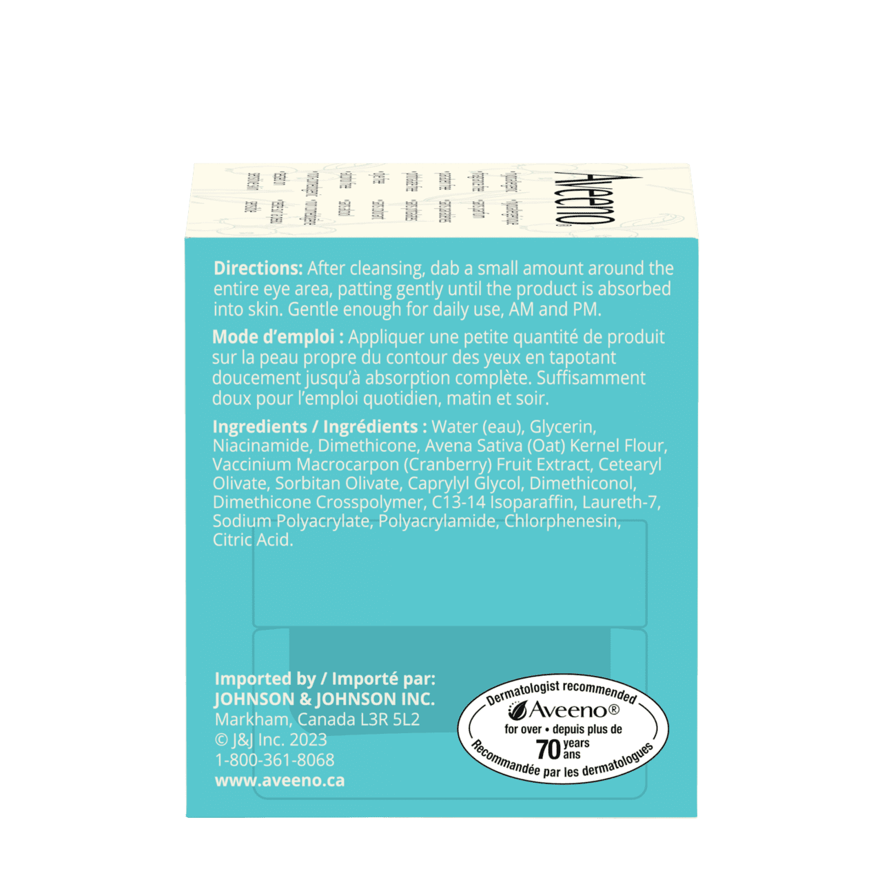 Back shot of AVEENO® Calm + Restore Age Renewal Eye Gel