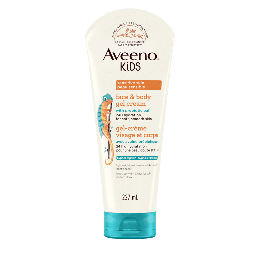 The front shot of AVEENO® Kids Sensitive Skin Face & Body Gel Cream, squeeze tube, 227mL