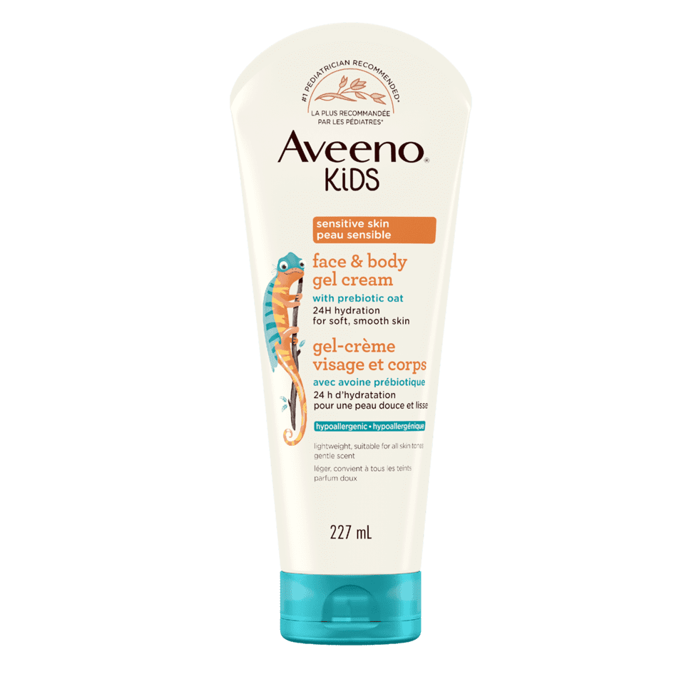 The front shot of AVEENO® Kids Sensitive Skin Face & Body Gel Cream, squeeze tube, 227mL