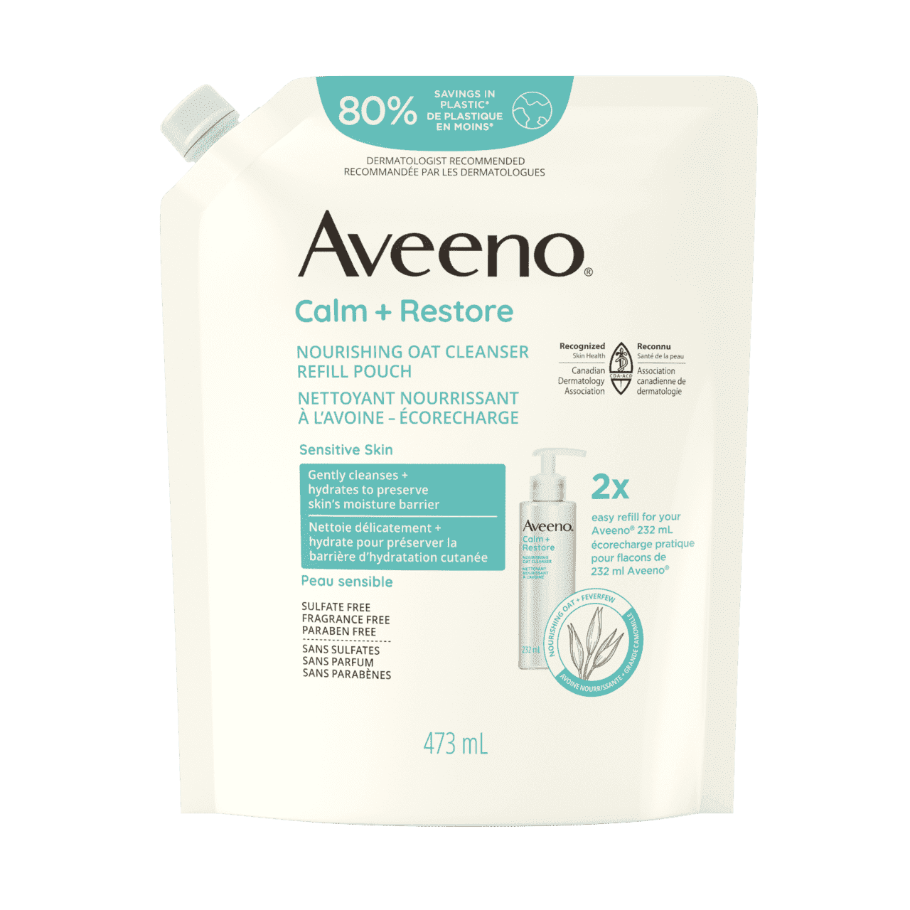 Pouch of Aveeno® Calm + Restore Nourishing Oat Cleanser in 473 mL