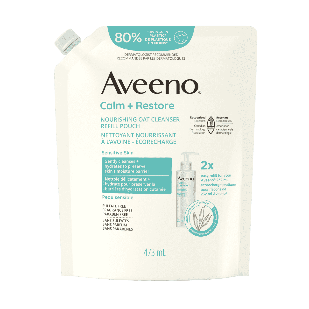 Pouch of Aveeno® Calm + Restore Nourishing Oat Cleanser in 473 mL