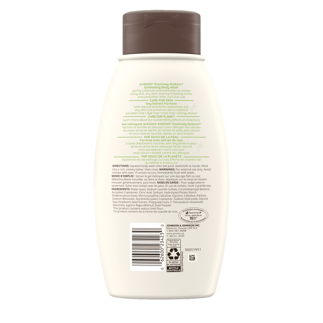 Back Shot of AVEENO® Positively Radiant Exfoliating Body Wash 
