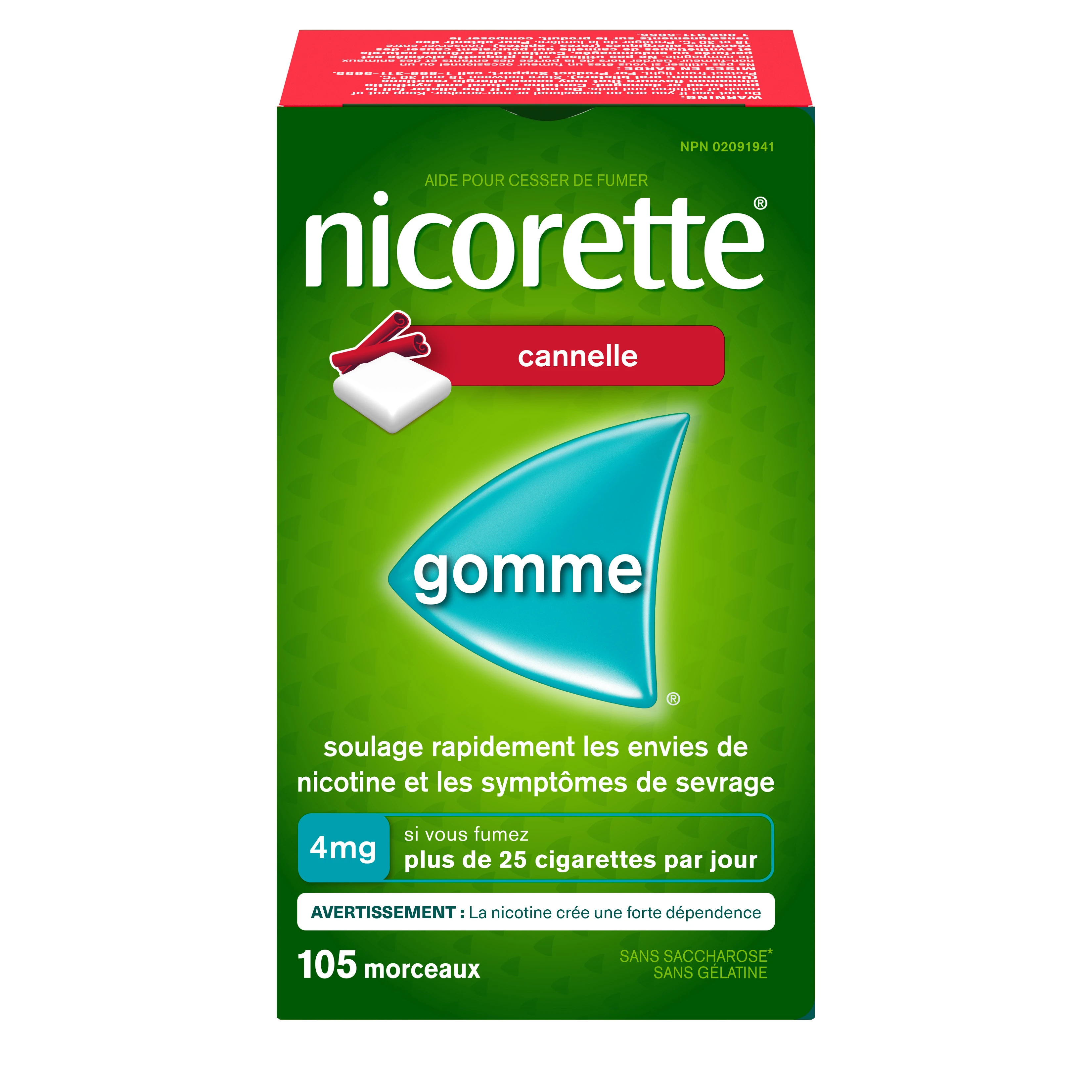 Gomme pour cesser de fumer Nicorette®, cannelle, 4 mg, 105 morceaux