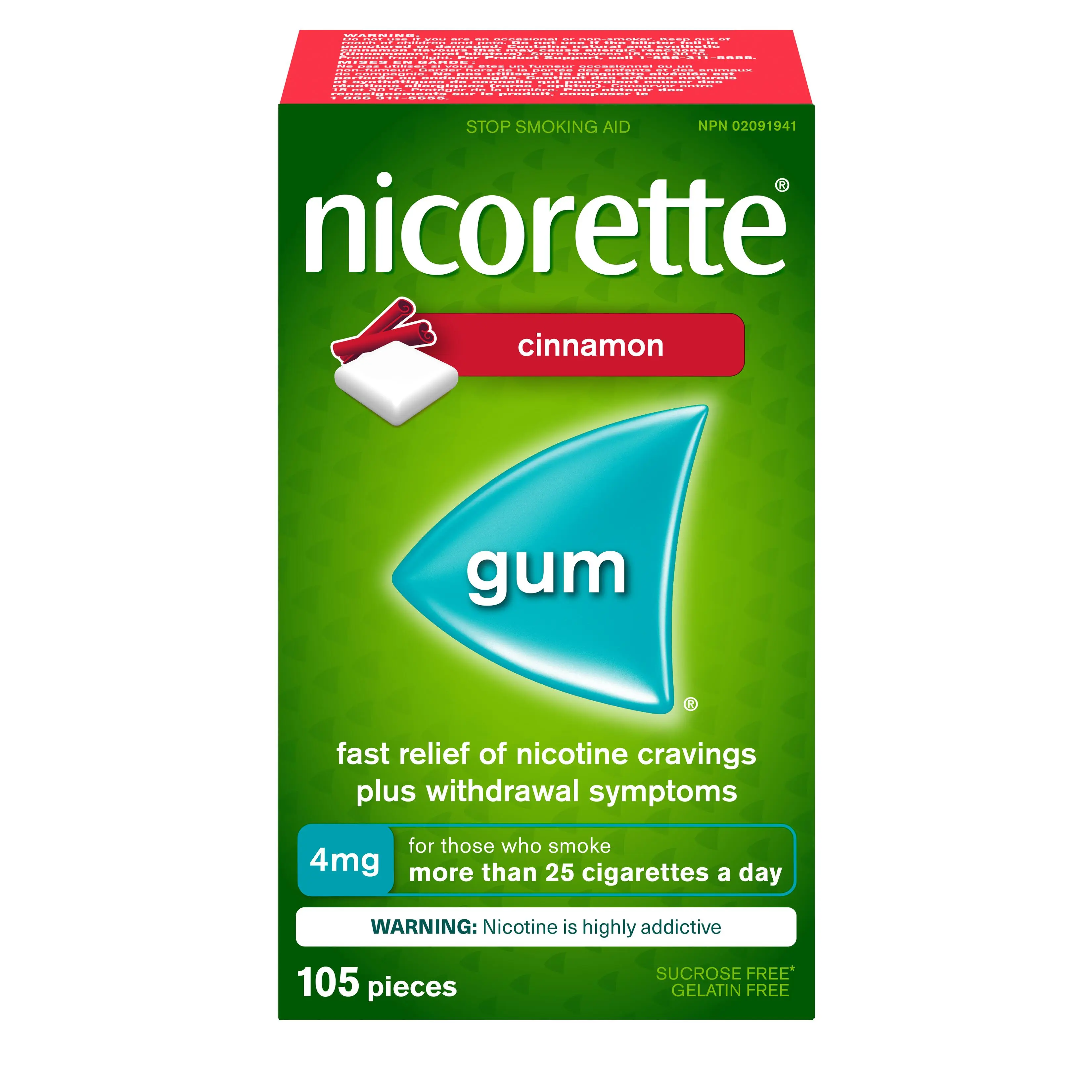 NICORETTE® Smoking Cessation Gum, cinnamon, 4mg, 105 pieces