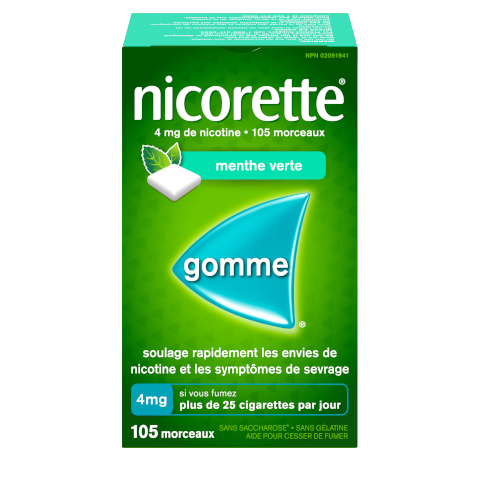 Gomme pour cesser de fumer Nicorette®, menthe verte, 4 mg, 105 morceaux