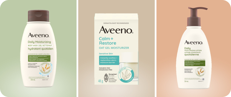A group of Aveeno products