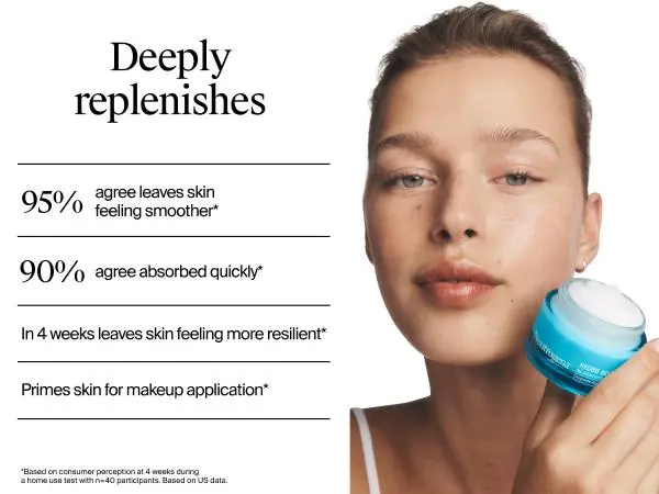Young woman holding a jar of Neutrogena Hydro Boost Gel Cream for extra dry skin 