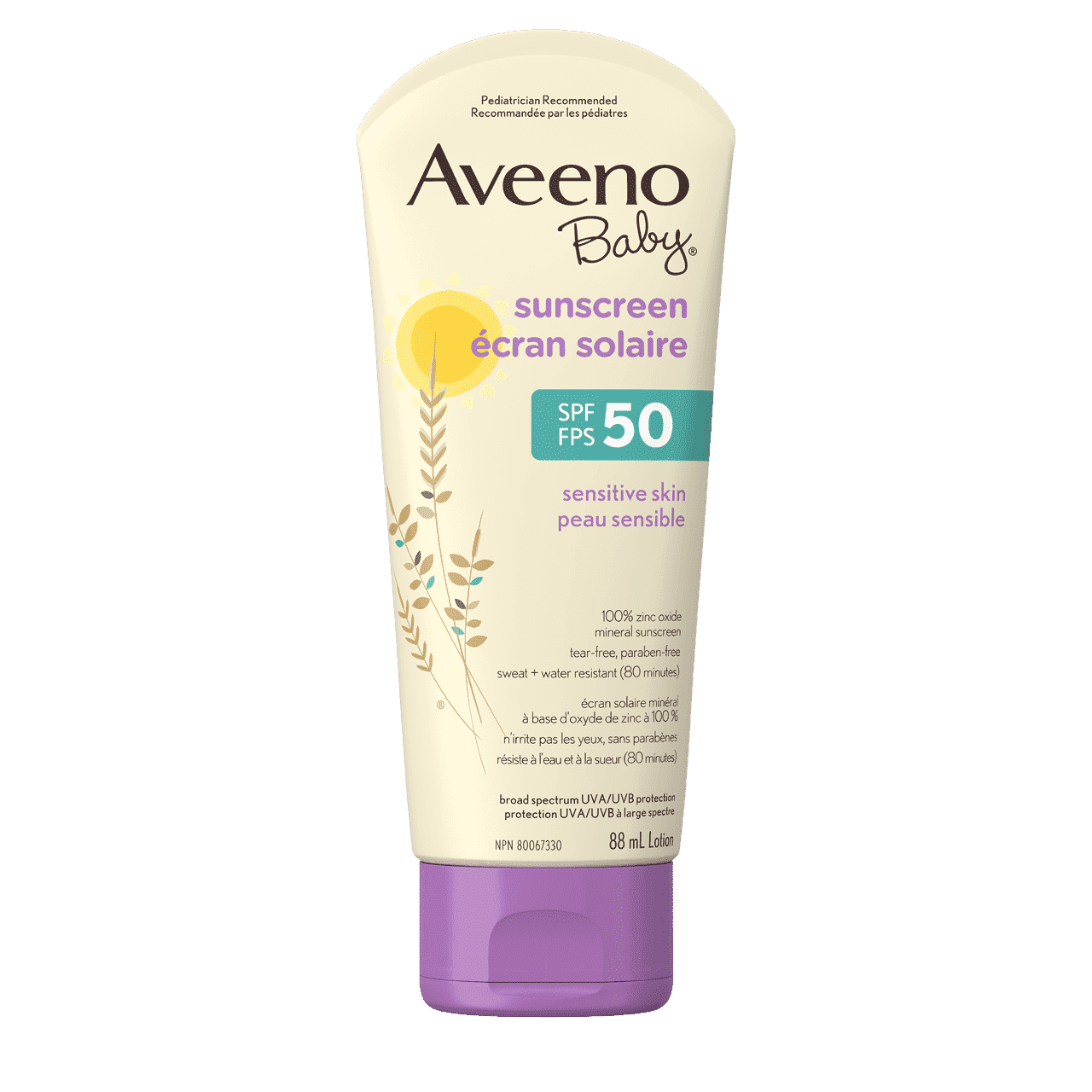 Écran solaire minéral AVEENO® BABY en bâton FPS 50, Peau sensible, Loton, 88 ml