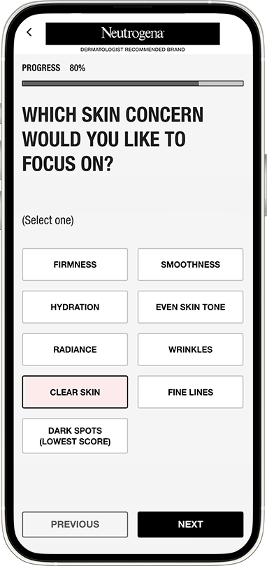 Capture d'écran d'un téléphone portable affichant l'étape 2 du teste cutané NEUTROGENA®