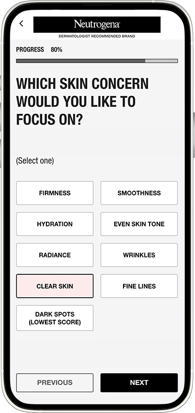 Screenshot of a mobile phone with Neutrogena Skin Test Step 2.