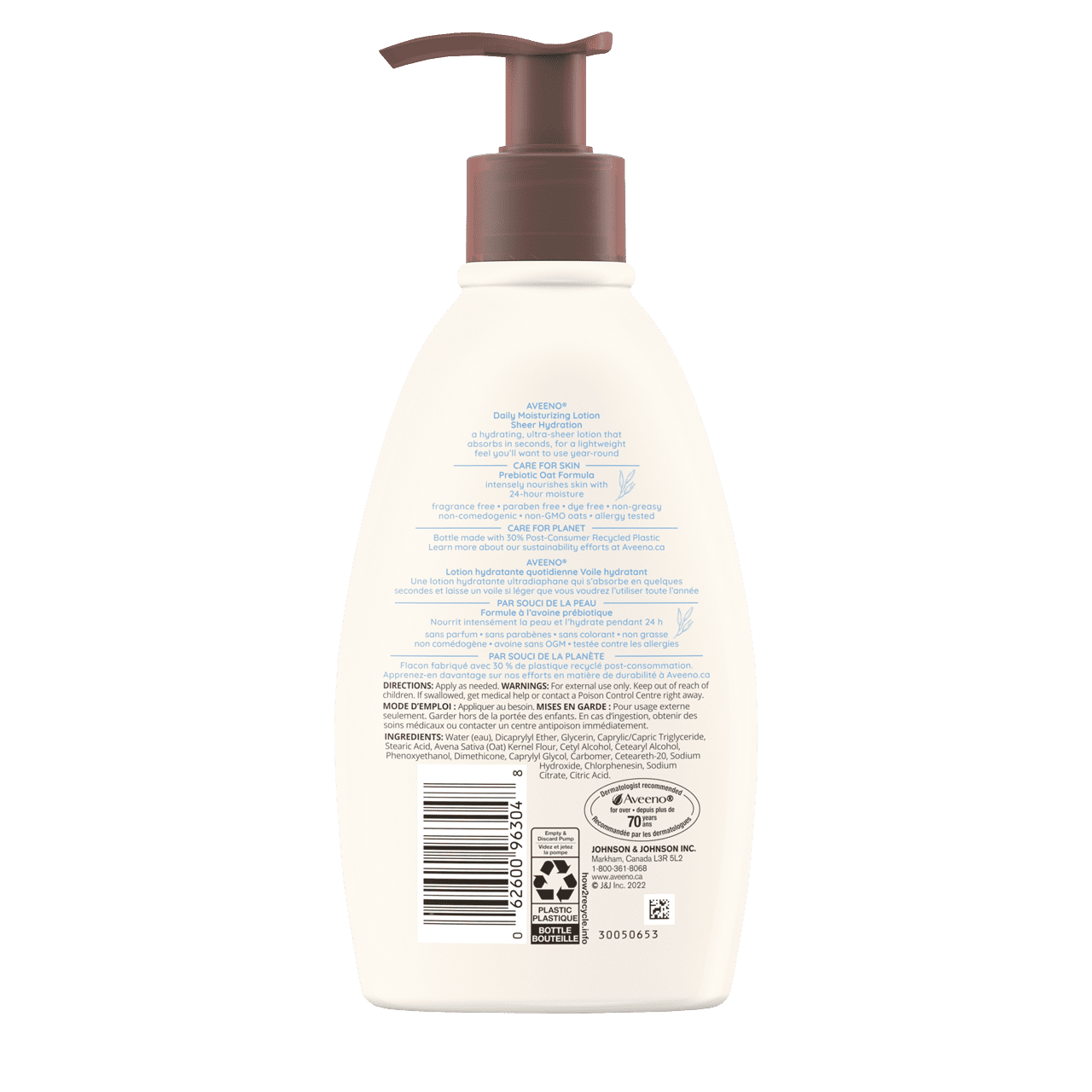 Panneau arrière du flacon de la lotion hydratante quotidienne AVEENO® Voile hydratant