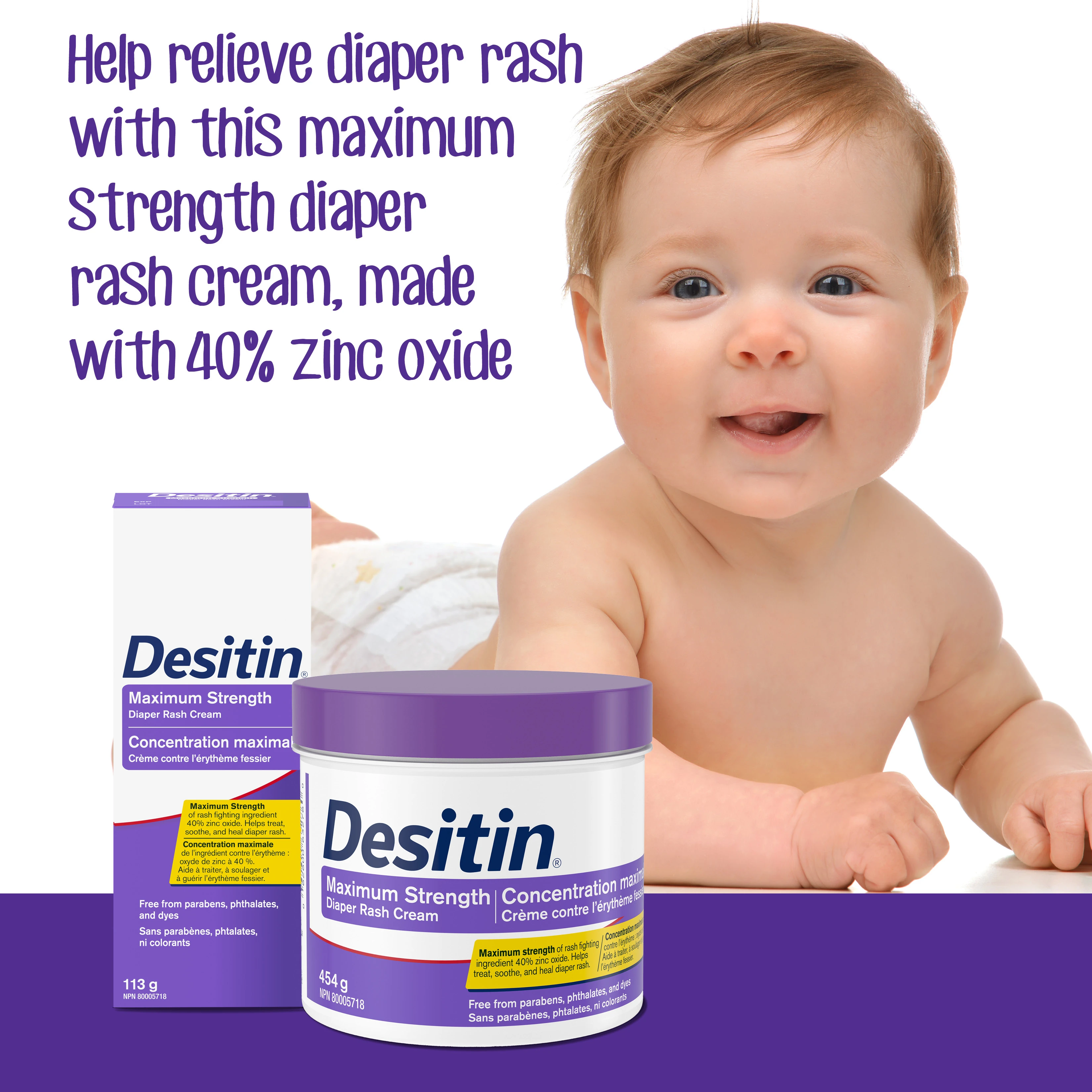 Front shot of Desitin® Maximum Strength Diaper Rash Cream , 454 g jar​ ​