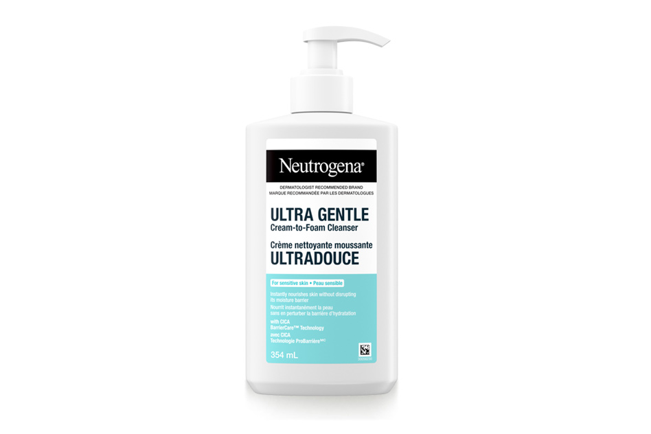 Photo de face de la crème nettoyante moussante ULTRADOUCE Neutrogena®, bouteille à pompe, 345 ml