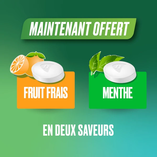Pastille de nicotine NICORETTE®, maintenant offert en fruit frais et menthe