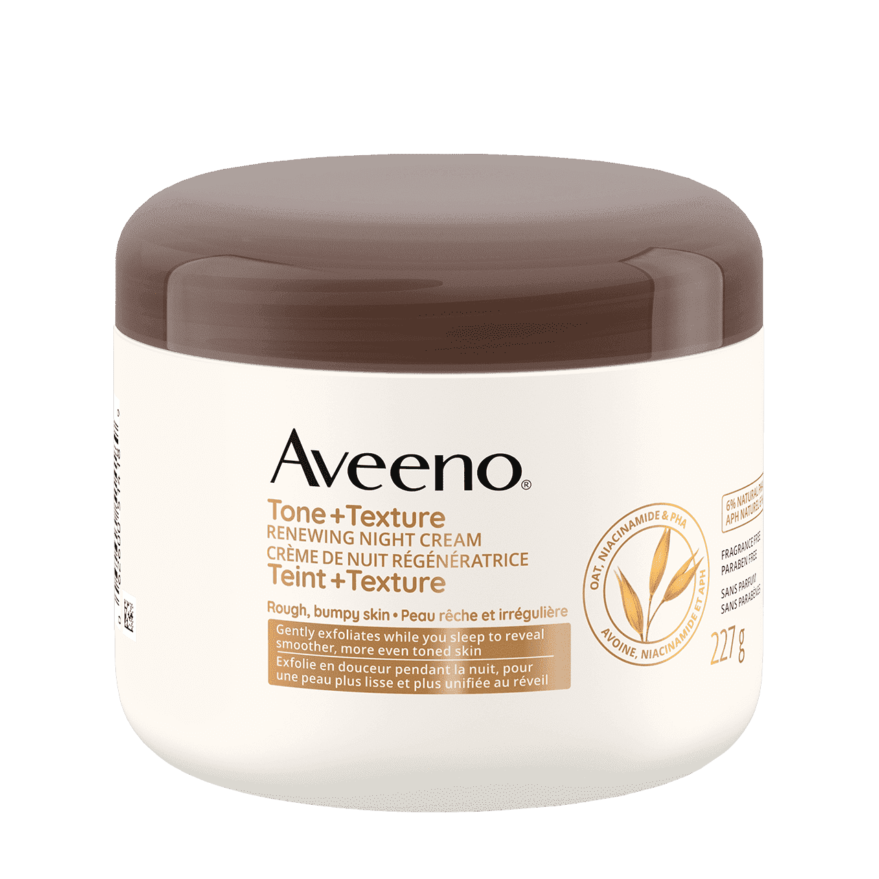 Pot de 227 g de la crème de nuit régénératrice AVEENO® Teint + Texture