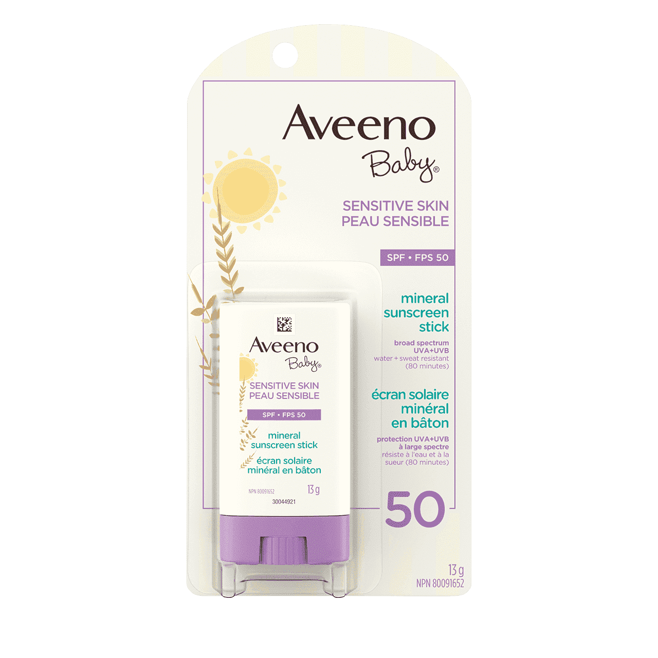 AVEENO® BABY Mineral Sunscreen SPF 50, Sensitive Skin, 13g stick