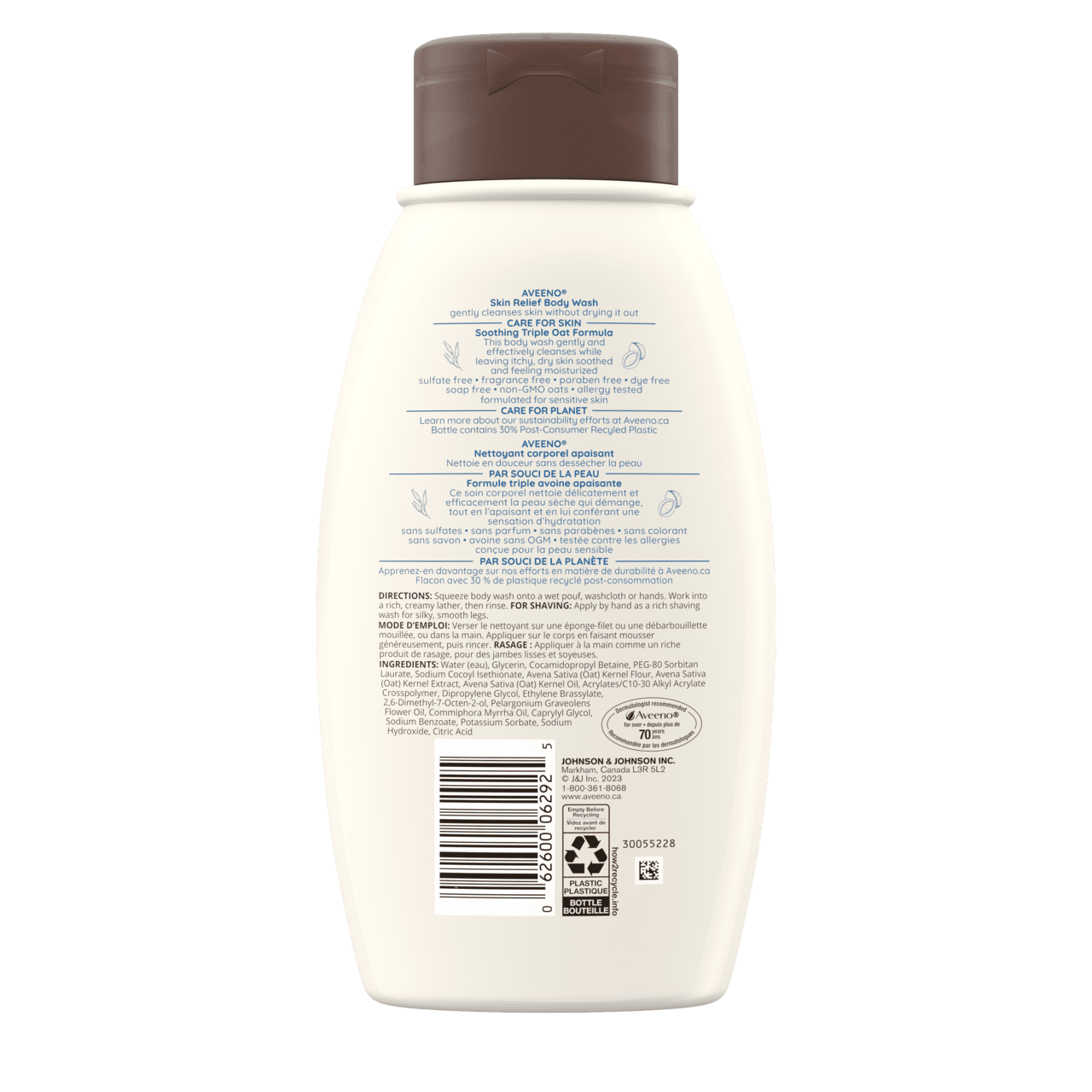 Nettoyant corporel apaisant AVEENO®, non parfumé, panneau arrière, 532 ml